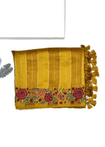 Gold Yellow Stripe Breezy Organza  Handwoven Banarasi Saree