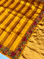 Gold Yellow Stripe Breezy Organza  Handwoven Banarasi Saree