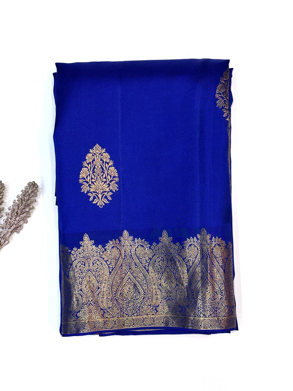 Azure Blue Motif Katan Silk Kanjivaram Saree