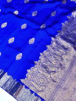 Azure Blue Motif Katan Silk Kanjivaram Saree