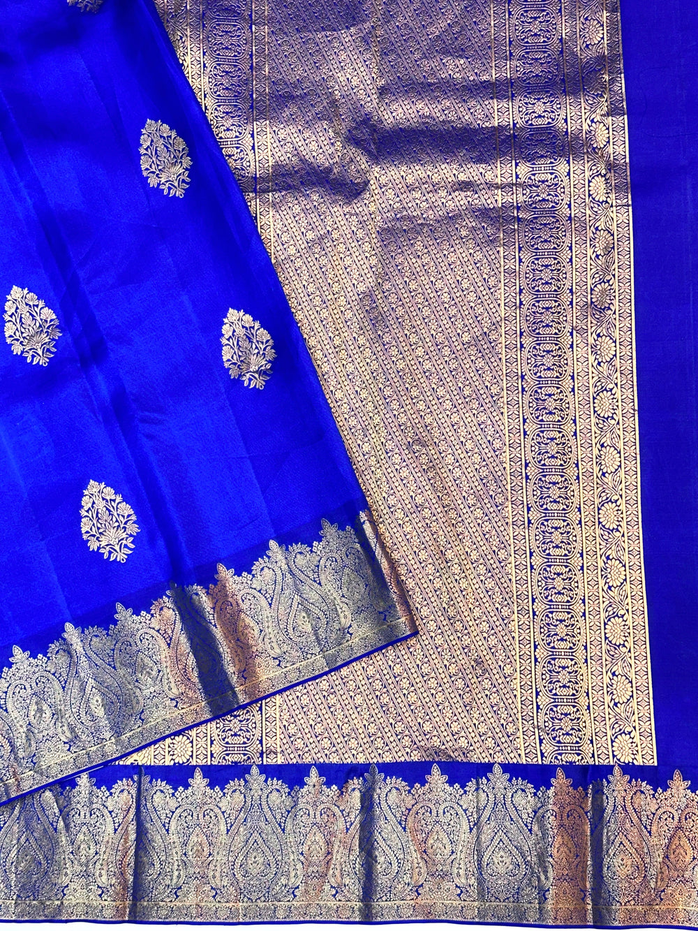 Azure Blue Motif Katan Silk Kanjivaram Saree