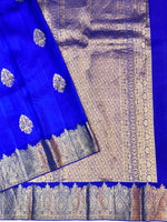 Azure Blue Motif Katan Silk Kanjivaram Saree