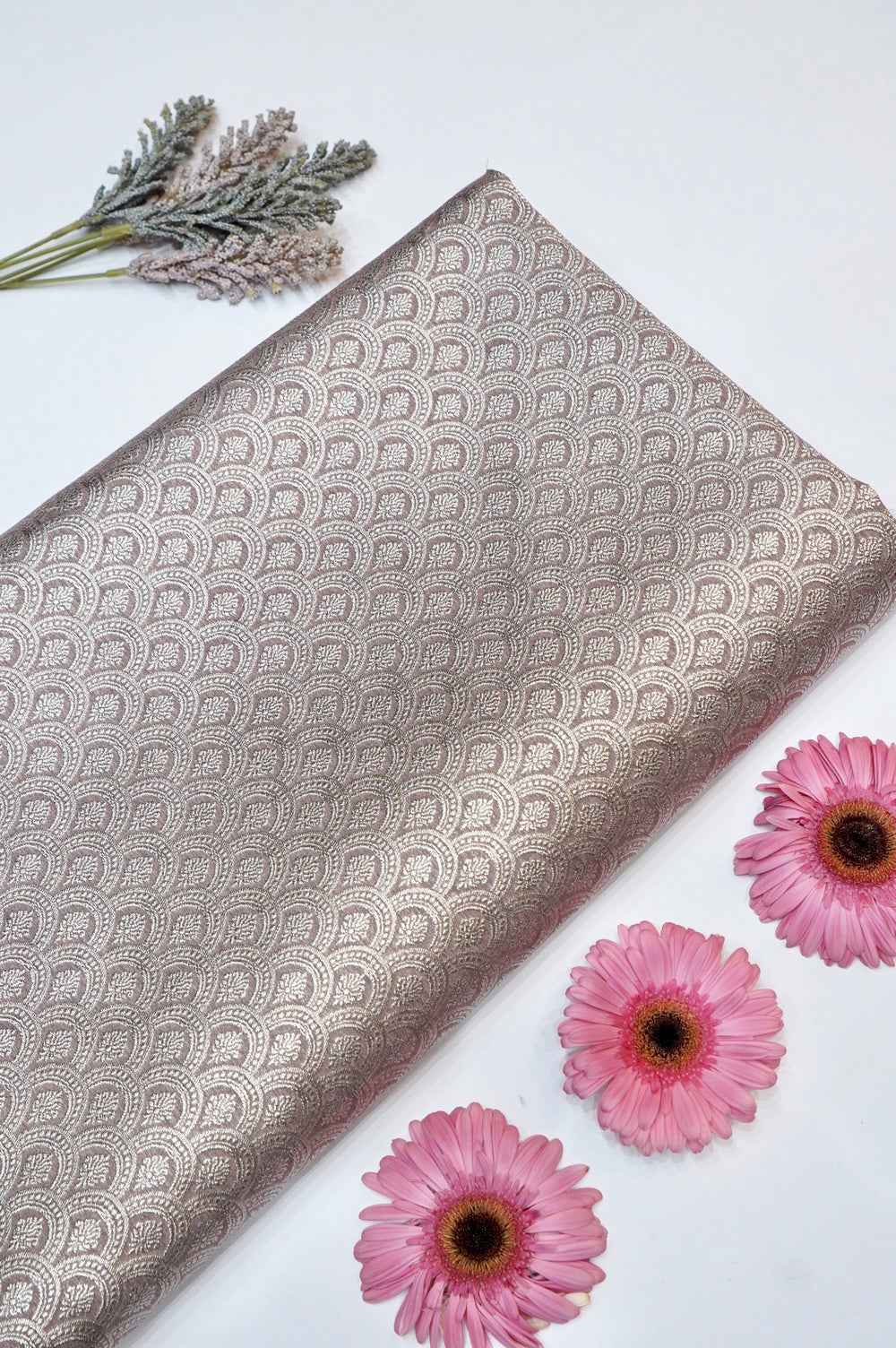 Dove Grey Brocade Silk By Cotton Blended Thaan