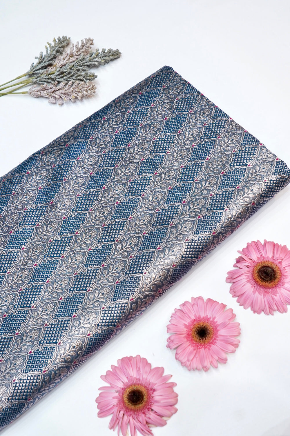 Aegean Blue Brocade Silk By Cotton Blended Thaan