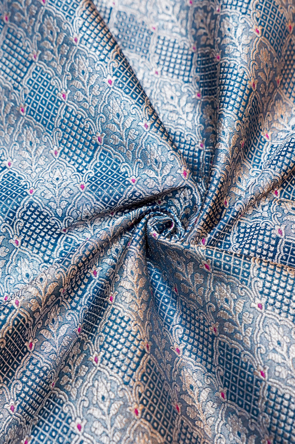 Aegean Blue Brocade Silk By Cotton Blended Thaan