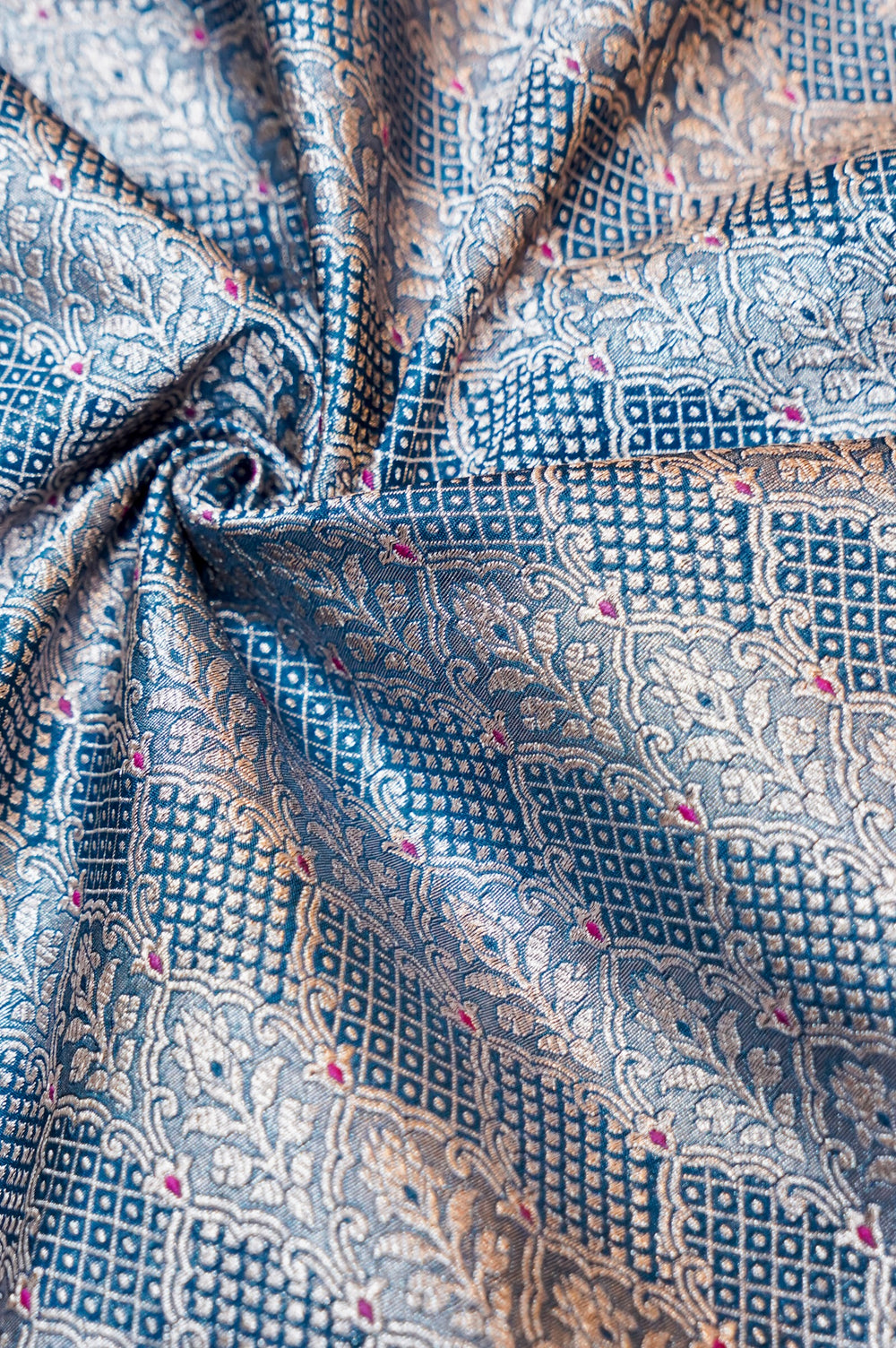 Aegean Blue Brocade Silk By Cotton Blended Thaan