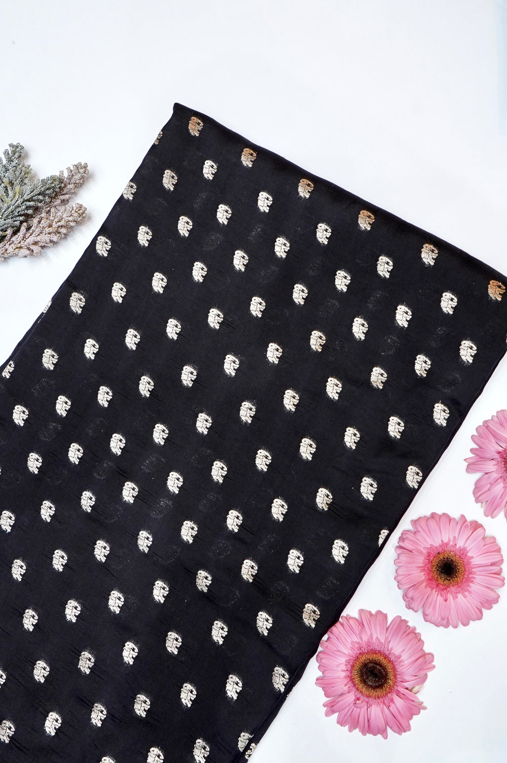 Jade Black Booti Soft Silk Banarasi Handwoven Thaan