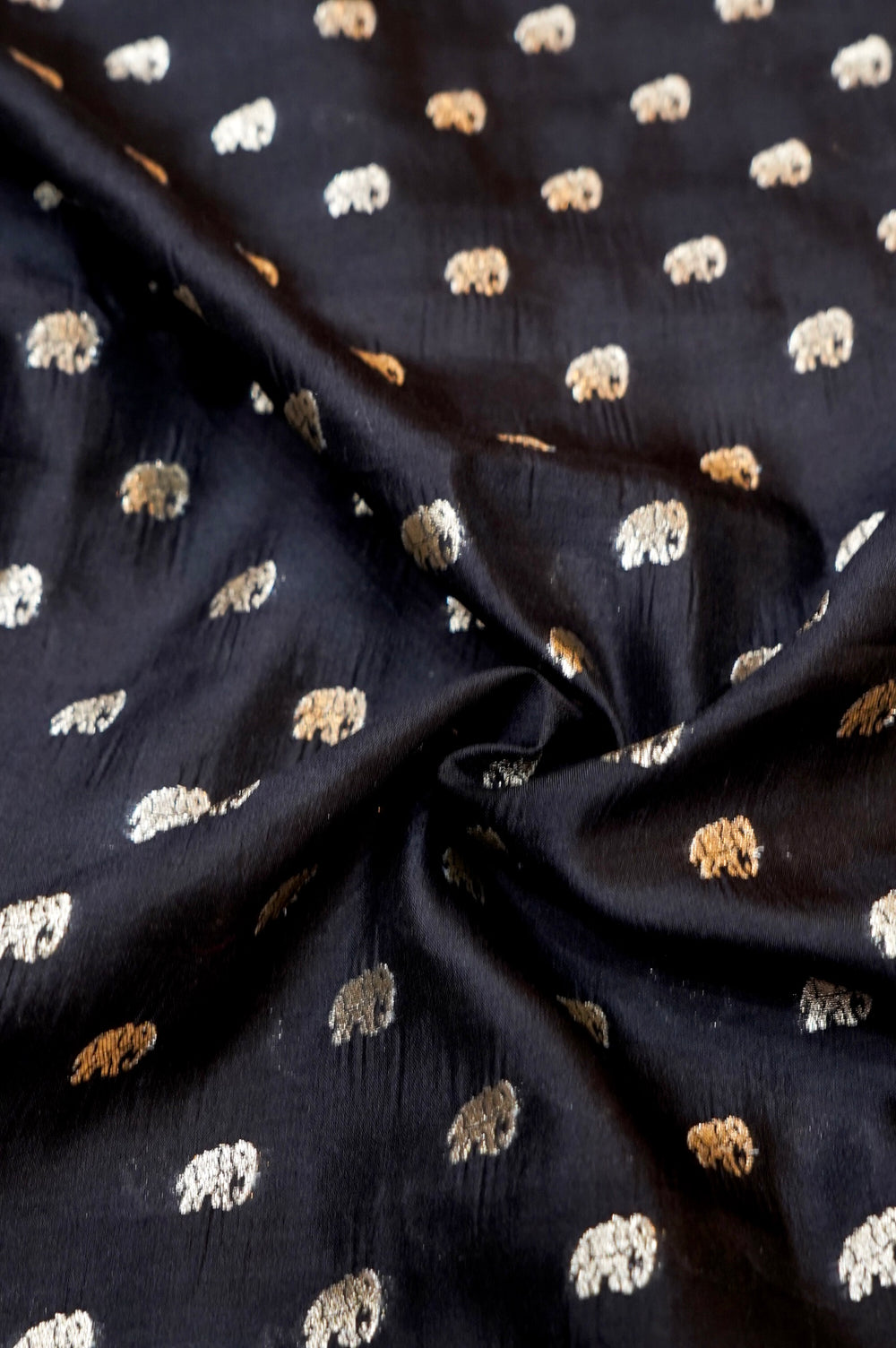Jade Black Booti Soft Silk Banarasi Handwoven Thaan