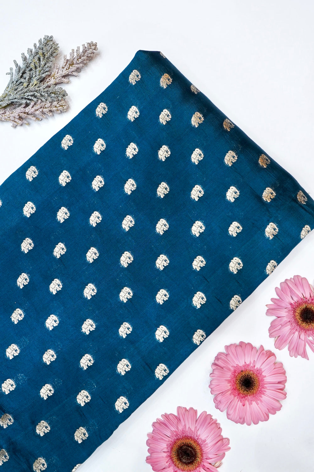 Aegean Blue Booti Soft Silk Handwoven Banarasi Thaan
