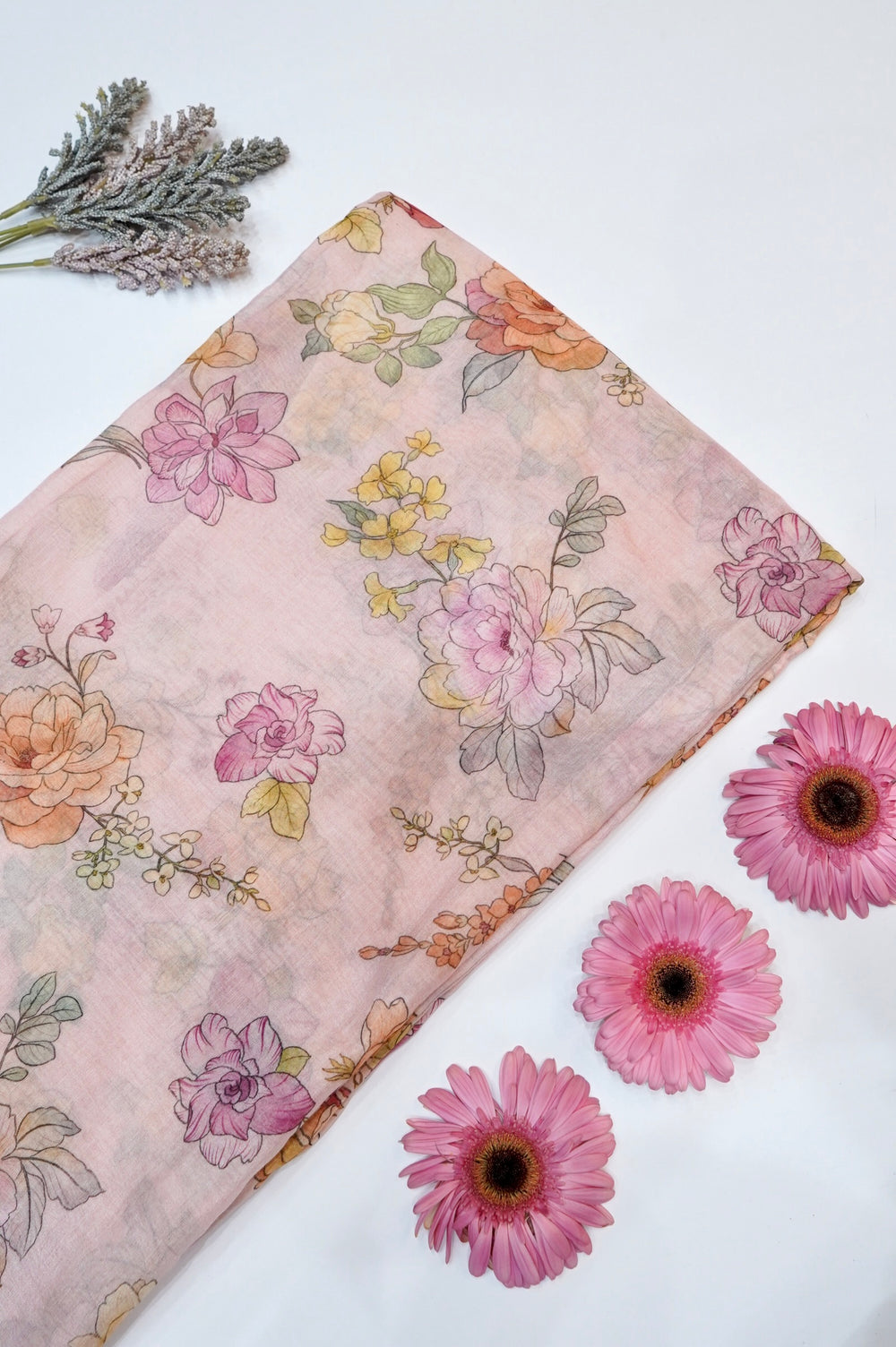 Flamingo Pink Floral Moonga Silk Blended Thaan