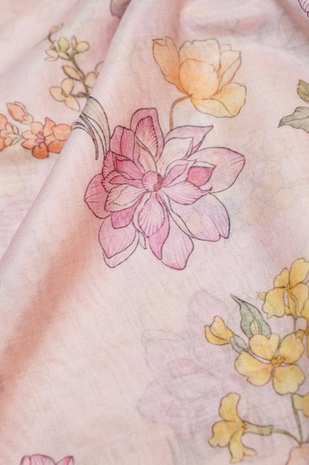 Flamingo Pink Floral Moonga Silk Blended Thaan