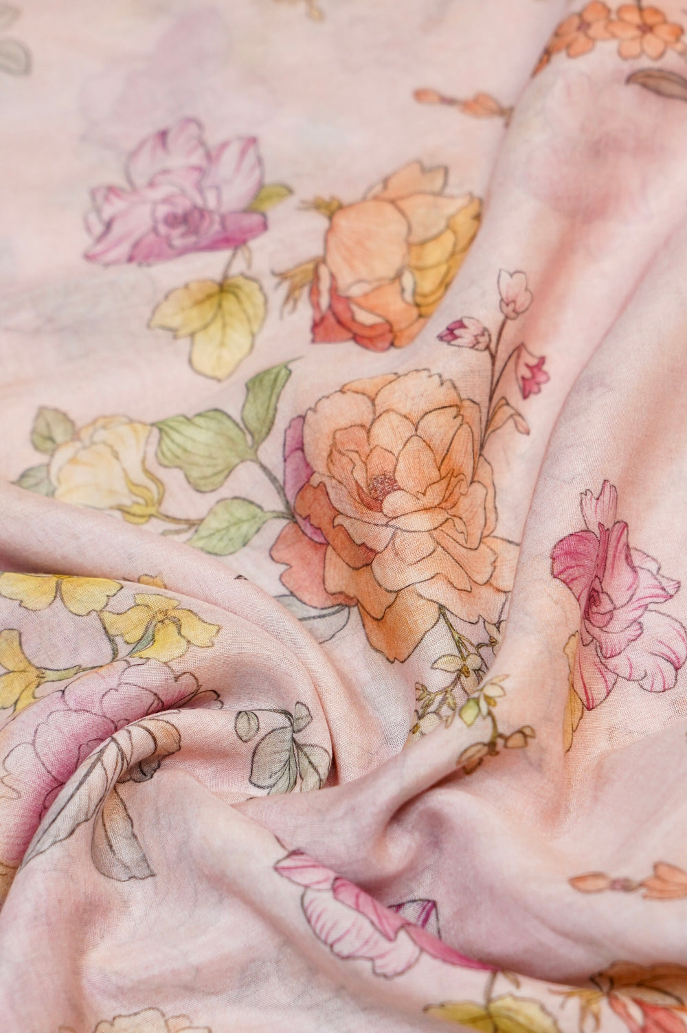 Flamingo Pink Floral Moonga Silk Blended Thaan