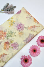 Banana Yellow Floral Moonga Silk Blended Thaan