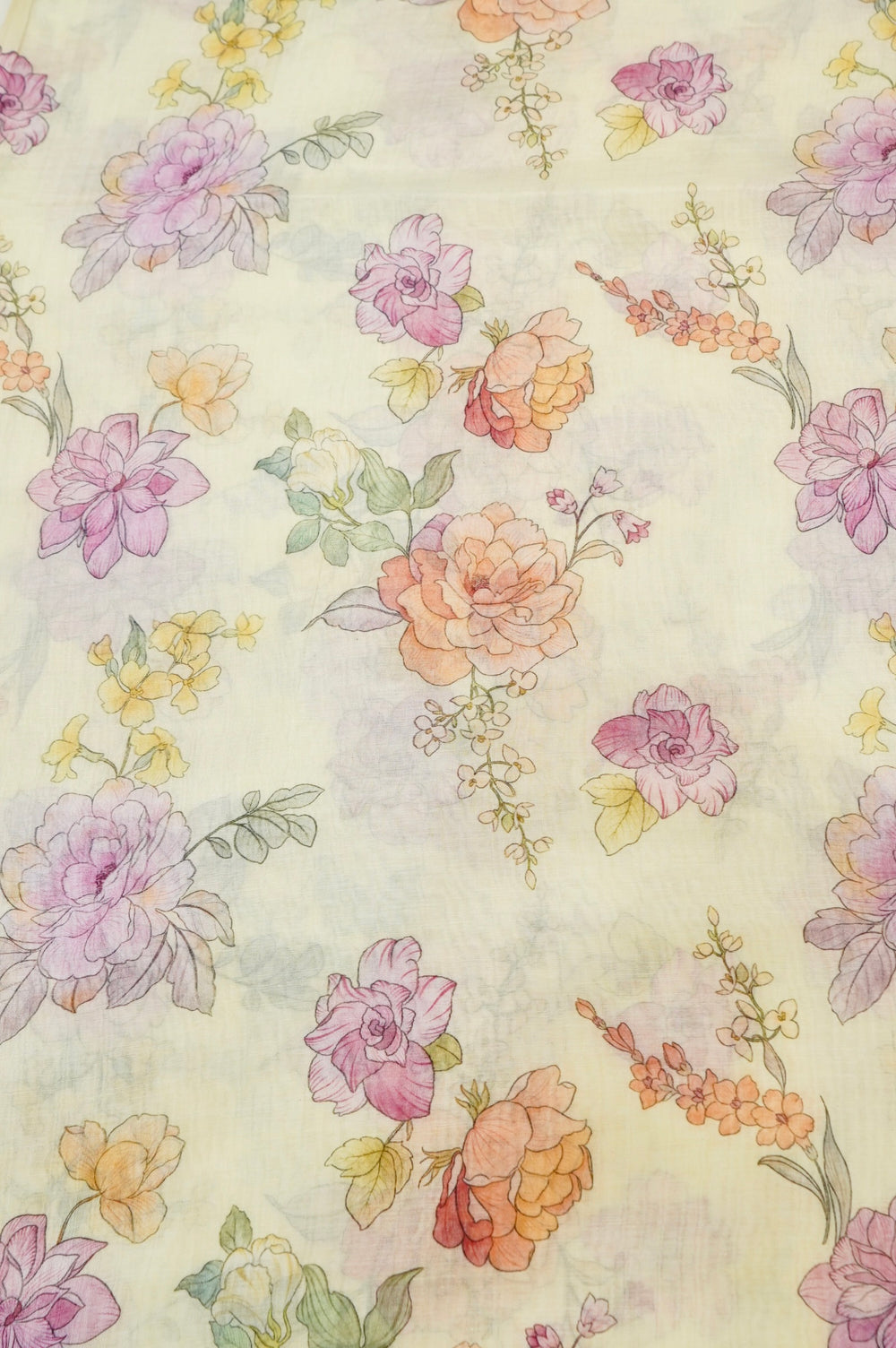 Banana Yellow Floral Moonga Silk Blended Thaan