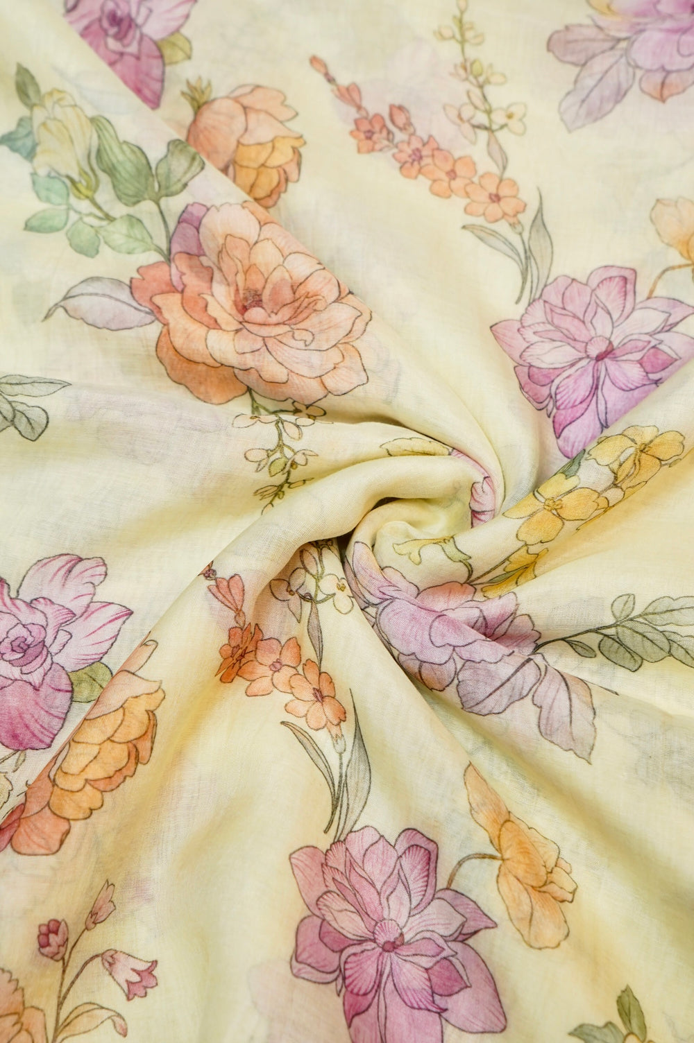 Banana Yellow Floral Moonga Silk Blended Thaan
