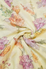 Banana Yellow Floral Moonga Silk Blended Thaan
