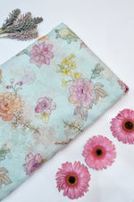 Arctic Blue Floral Moonga Silk Blended Thaan