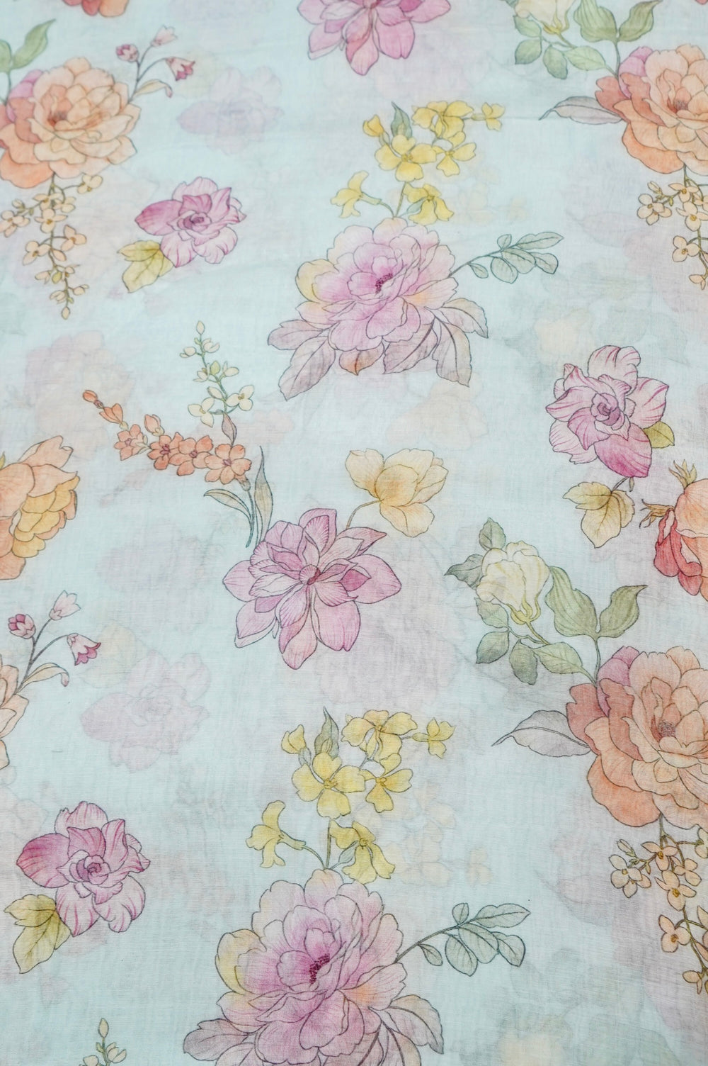 Arctic Blue Floral Moonga Silk Blended Thaan