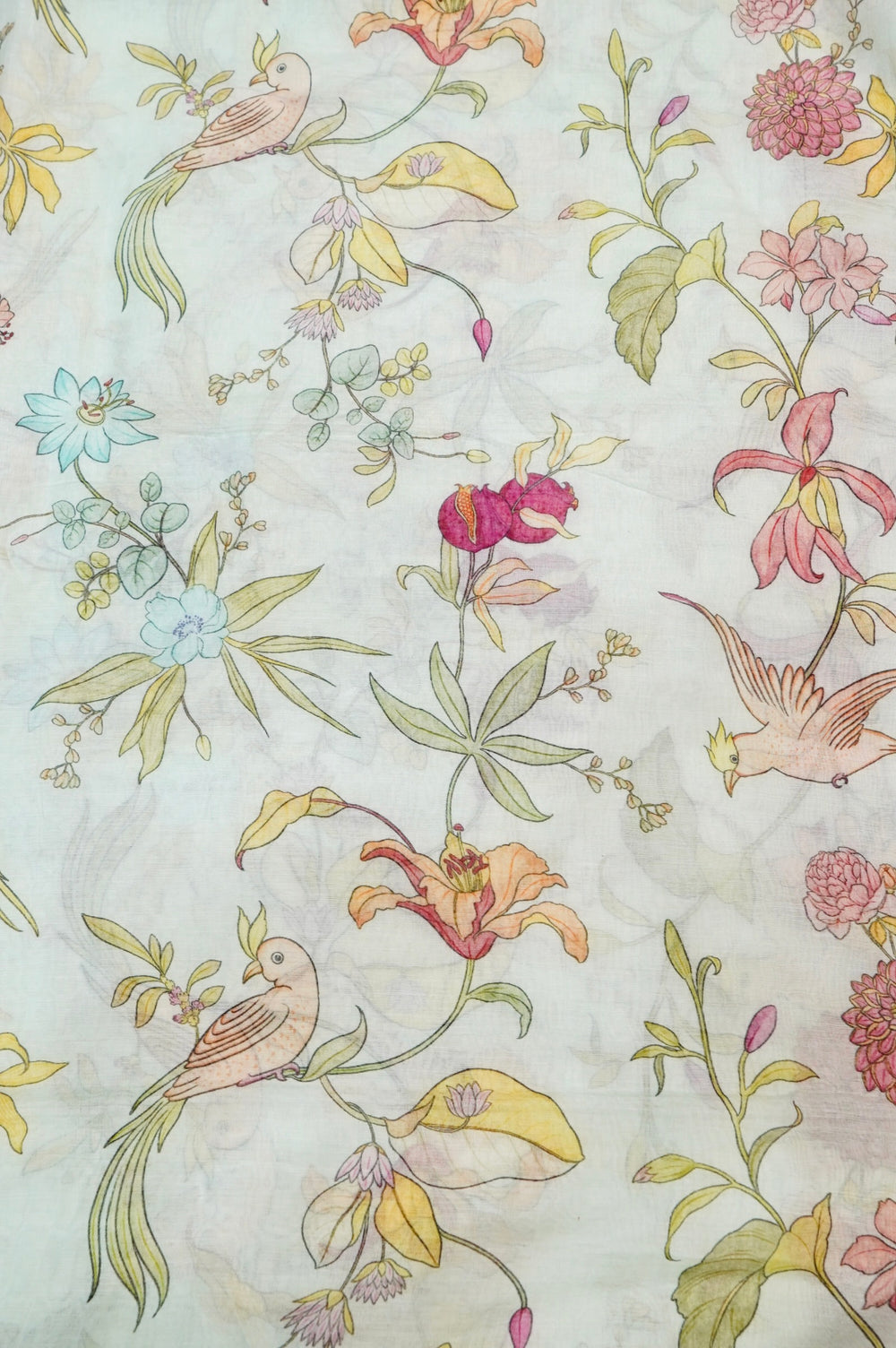 Mint Green Floral Moonga Silk Blended Thaan
