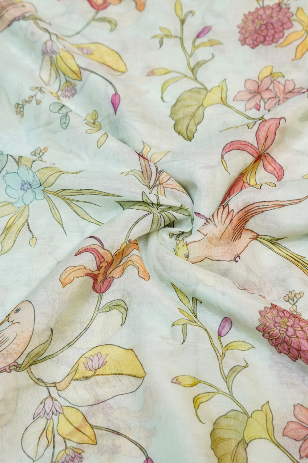 Mint Green Floral Moonga Silk Blended Thaan