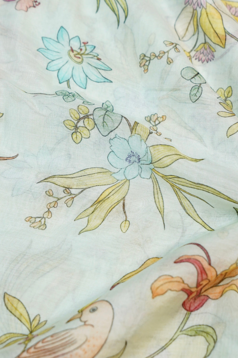 Mint Green Floral Moonga Silk Blended Thaan