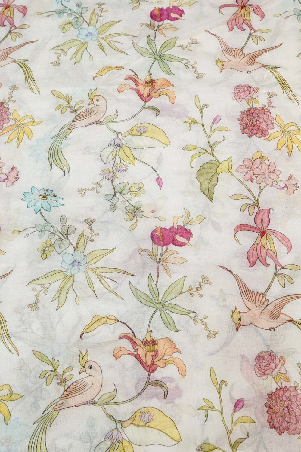Cream White Floral Moonga Silk Blended Thaan