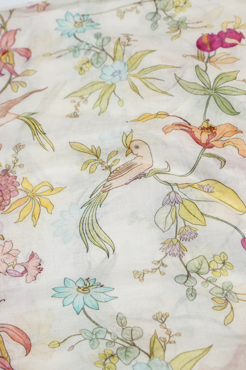 Cream White Floral Moonga Silk Blended Thaan