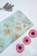 Arctic Blue Floral Moonga Silk  Fabric Thaan