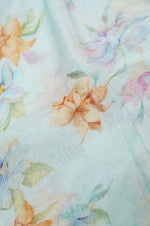 Arctic Blue Floral Moonga Silk  Fabric Thaan