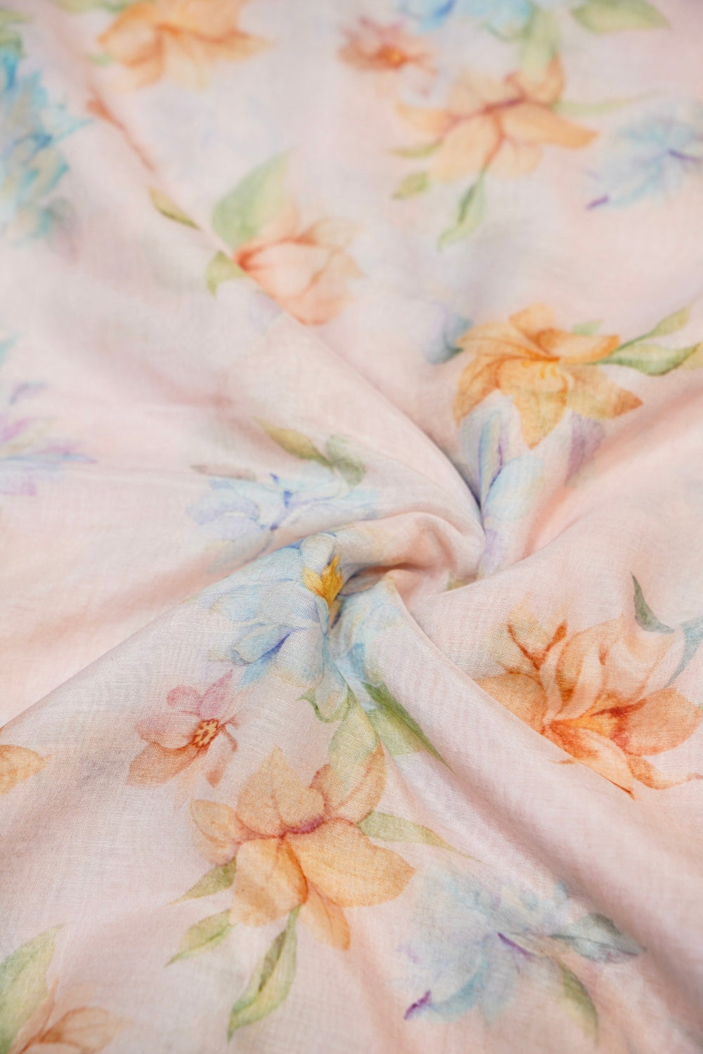 Crepe Pink Floral Moonga Silk Blended Thaan