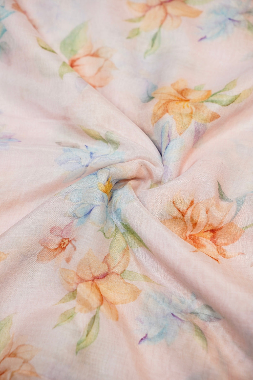 Crepe Pink Floral Moonga Silk Blended Thaan