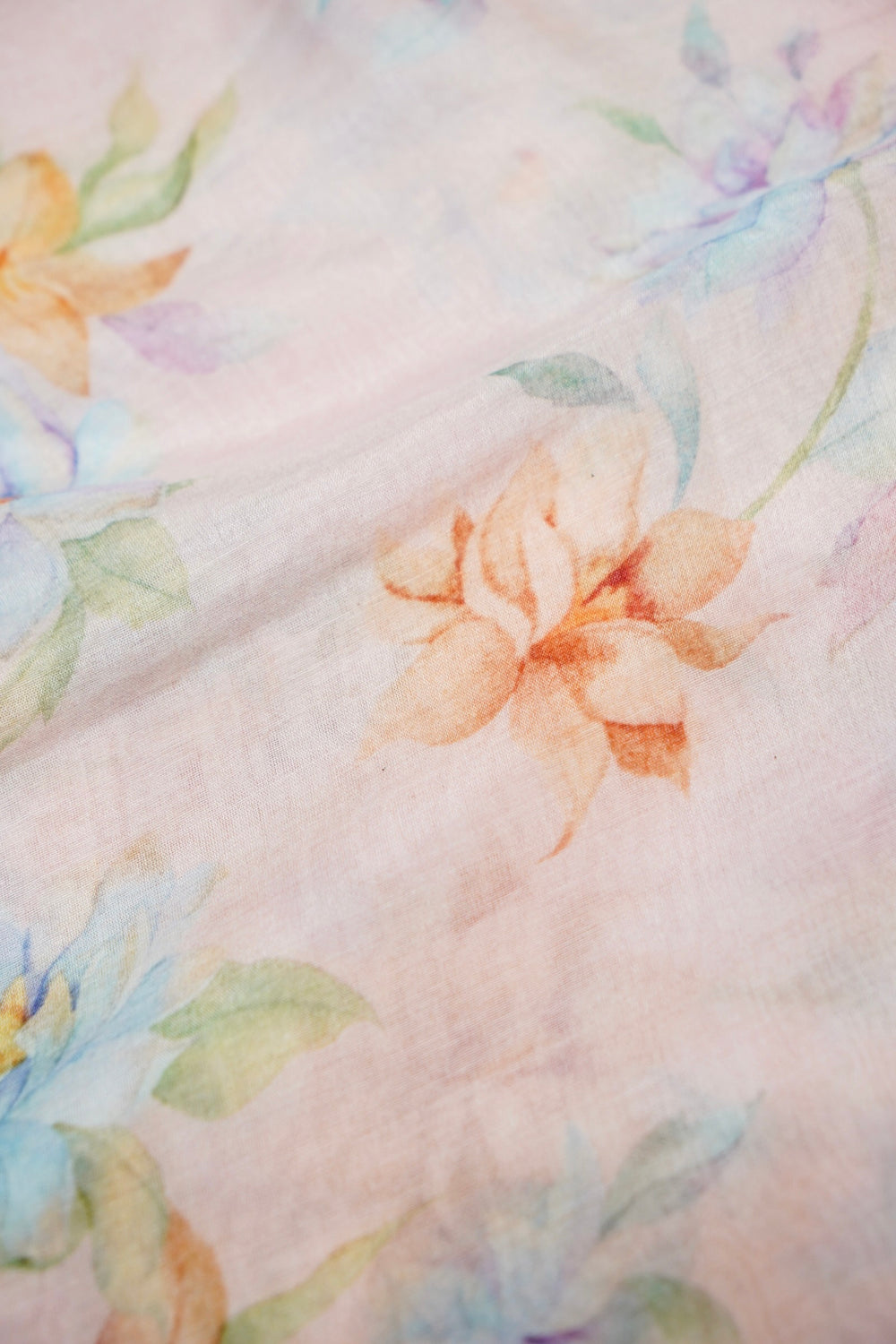 Crepe Pink Floral Moonga Silk Blended Thaan