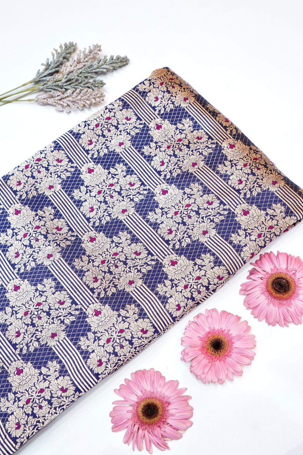 Prussian Blue Meenakari Katan Silk Blended Thaan