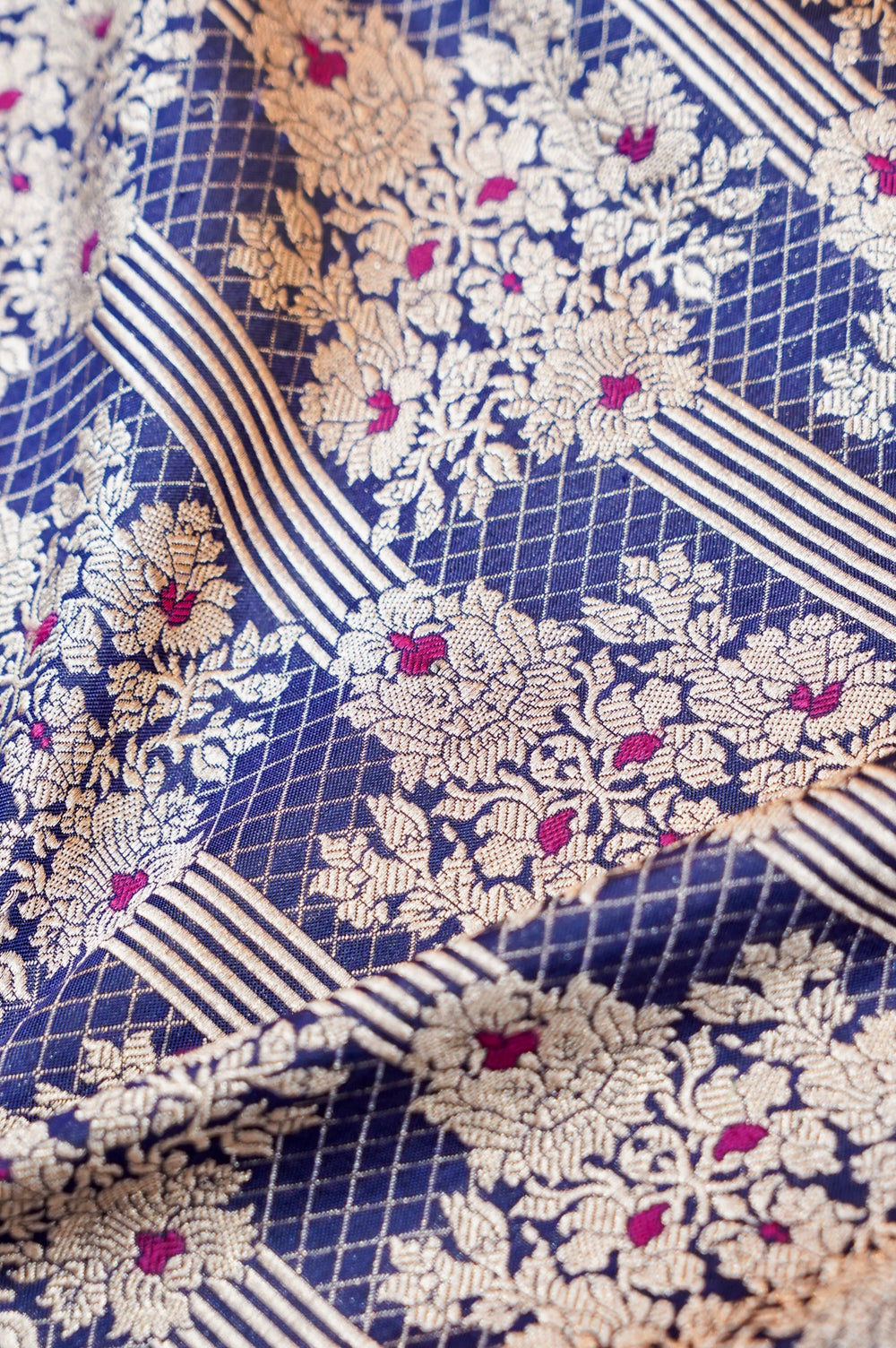 Prussian Blue Meenakari Katan Silk Blended Thaan