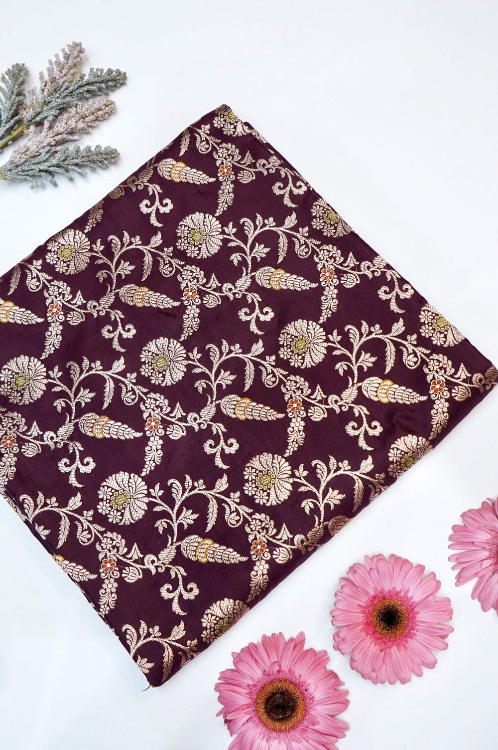 Wine Red Meenakari Katan Silk Handwoven Banarasi Thaan