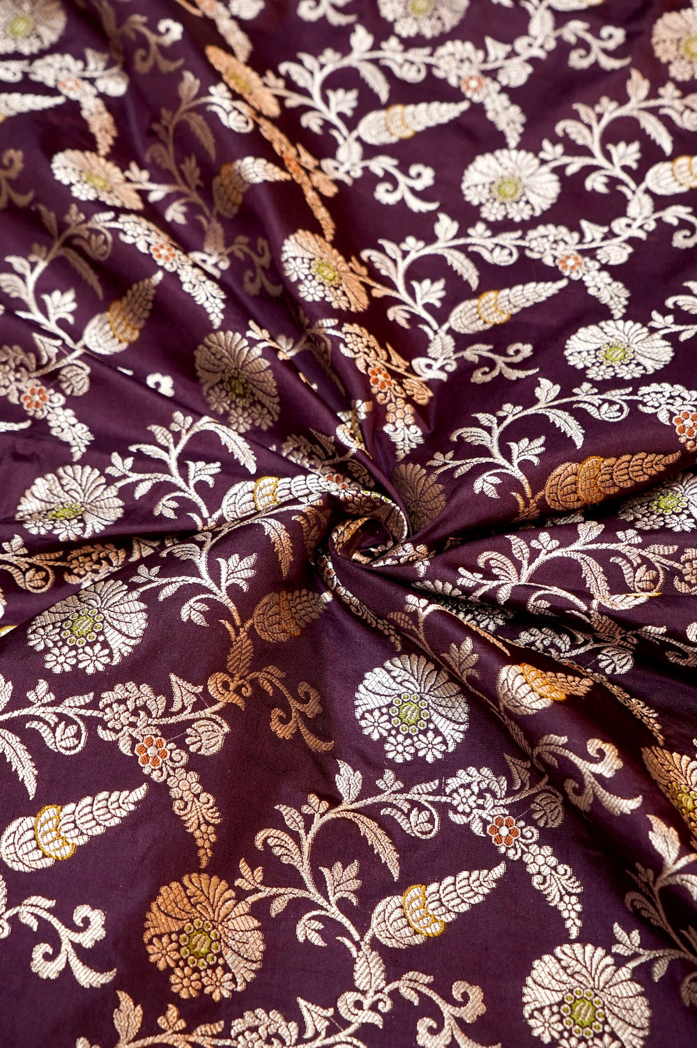 Wine Red Meenakari Katan Silk Handwoven Banarasi Thaan