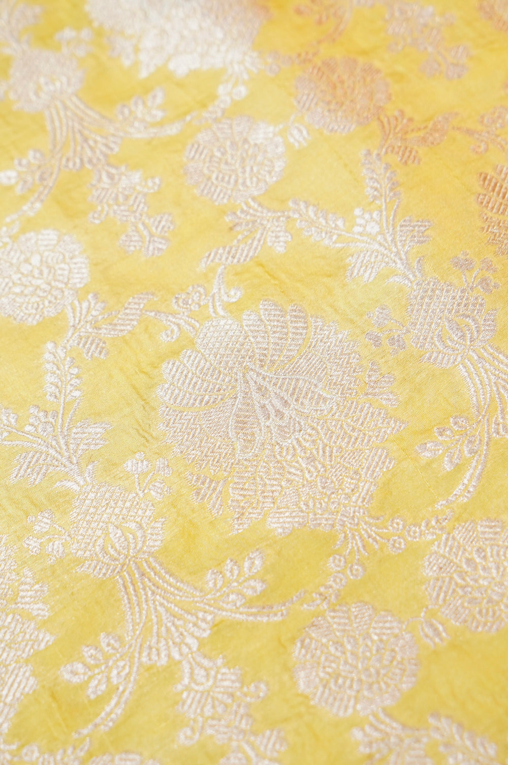 Butter Yellow Jangla Katan Silk Handwoven Banarasi Thaan