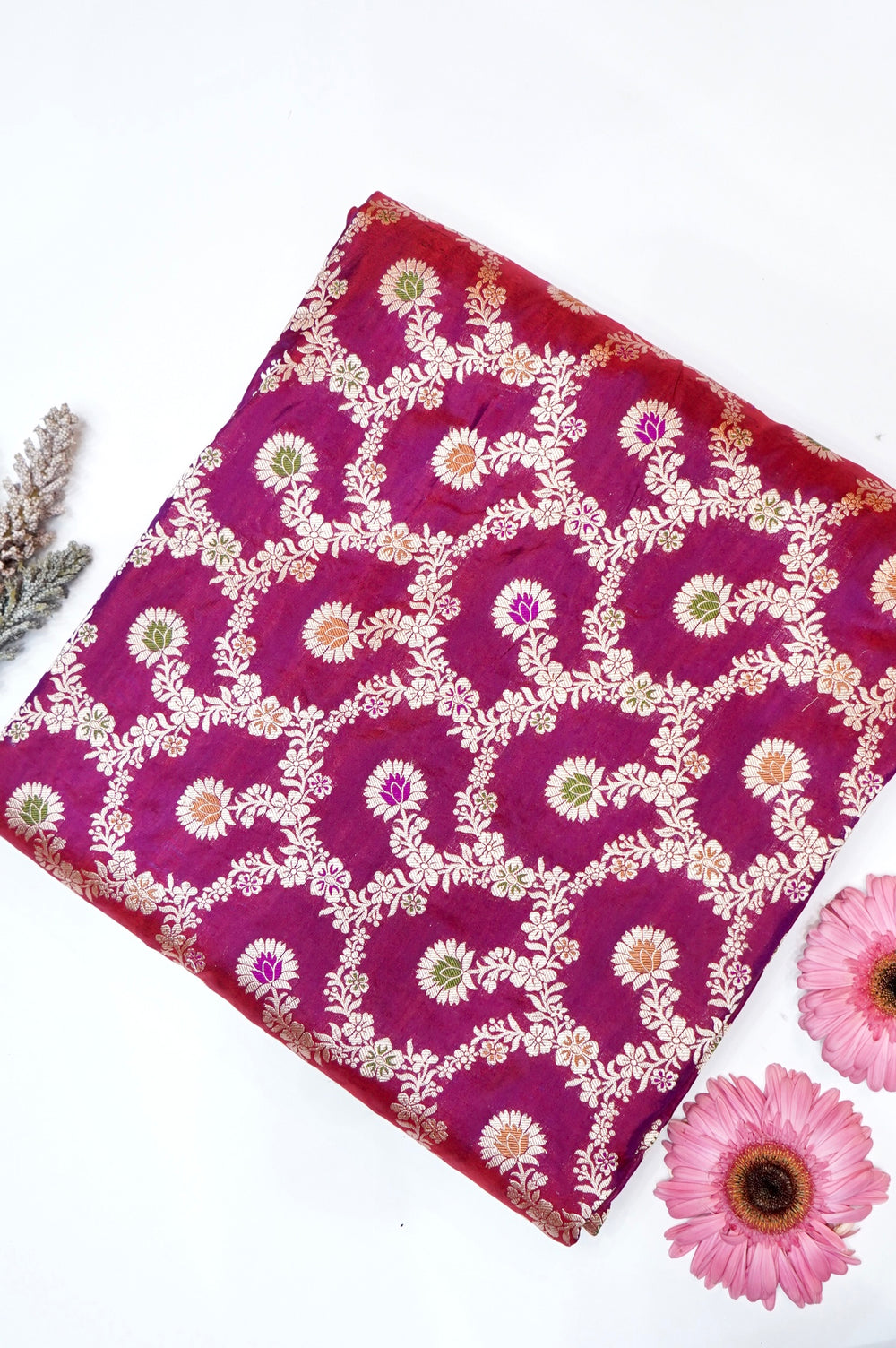 Dark Pink Meenakari Katan Silk Thaan