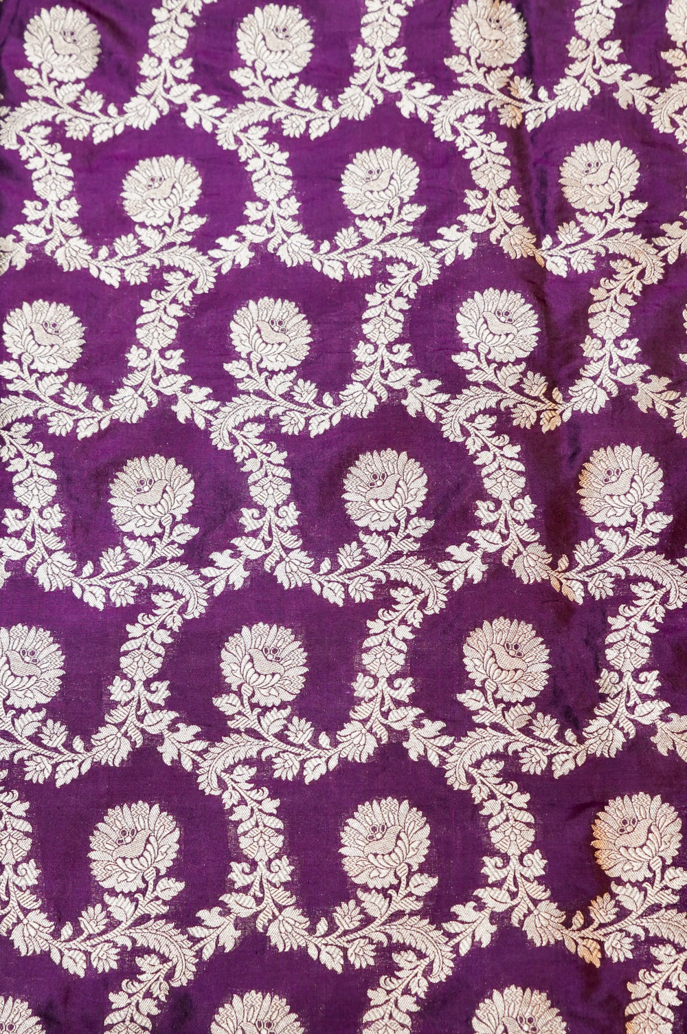 Boysenberry Purple Jaal Katan Silk Handwoven Banarasi Thaan