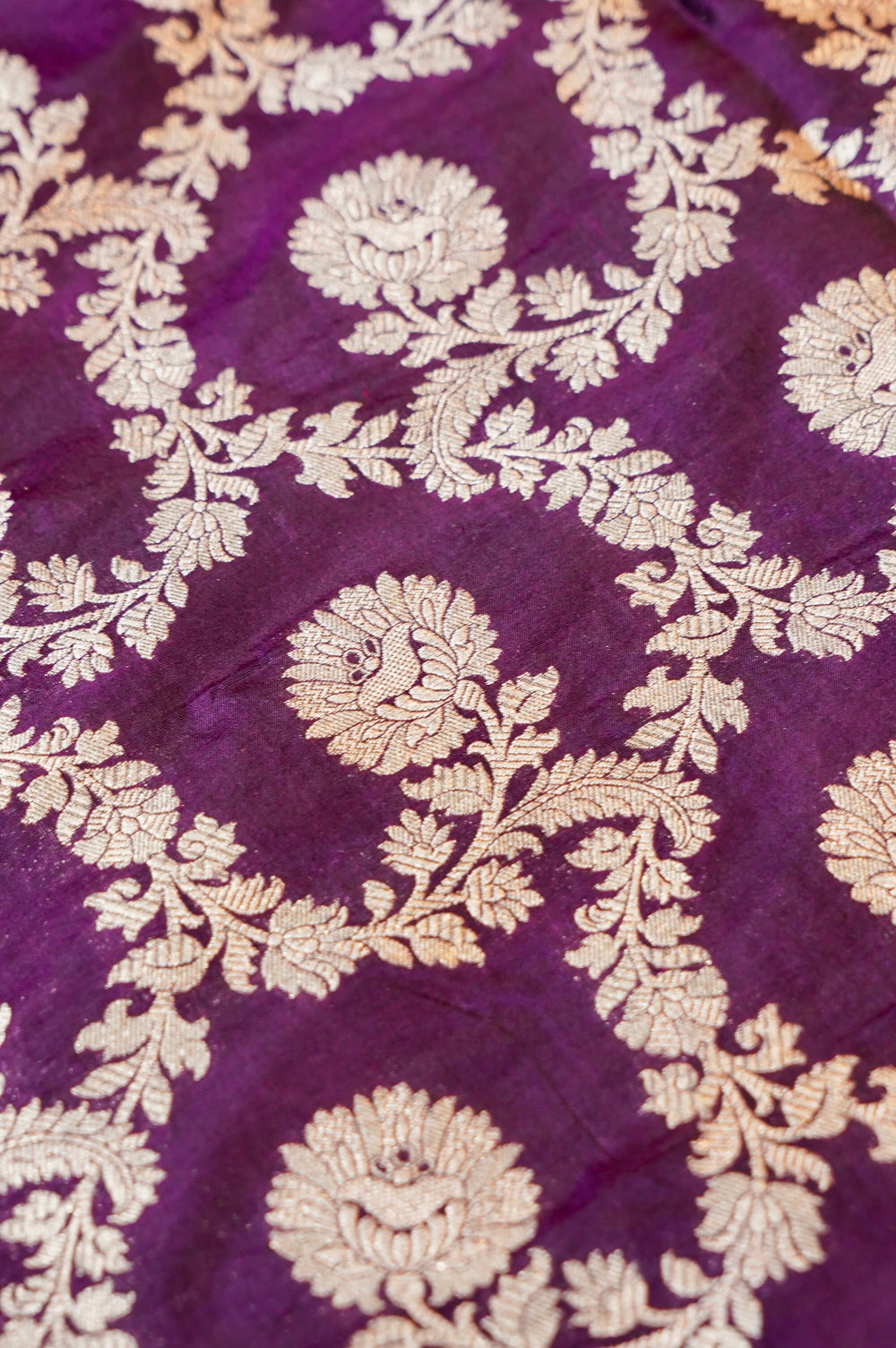 Boysenberry Purple Jaal Katan Silk Handwoven Banarasi Thaan