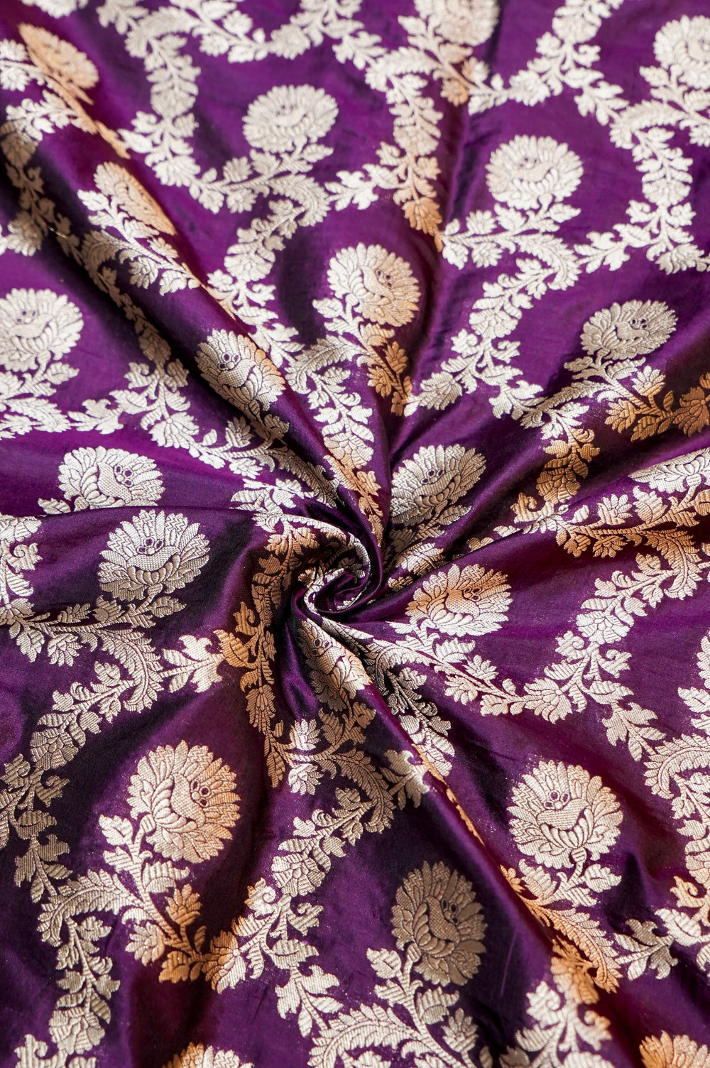 Boysenberry Purple Jaal Katan Silk Handwoven Banarasi Thaan