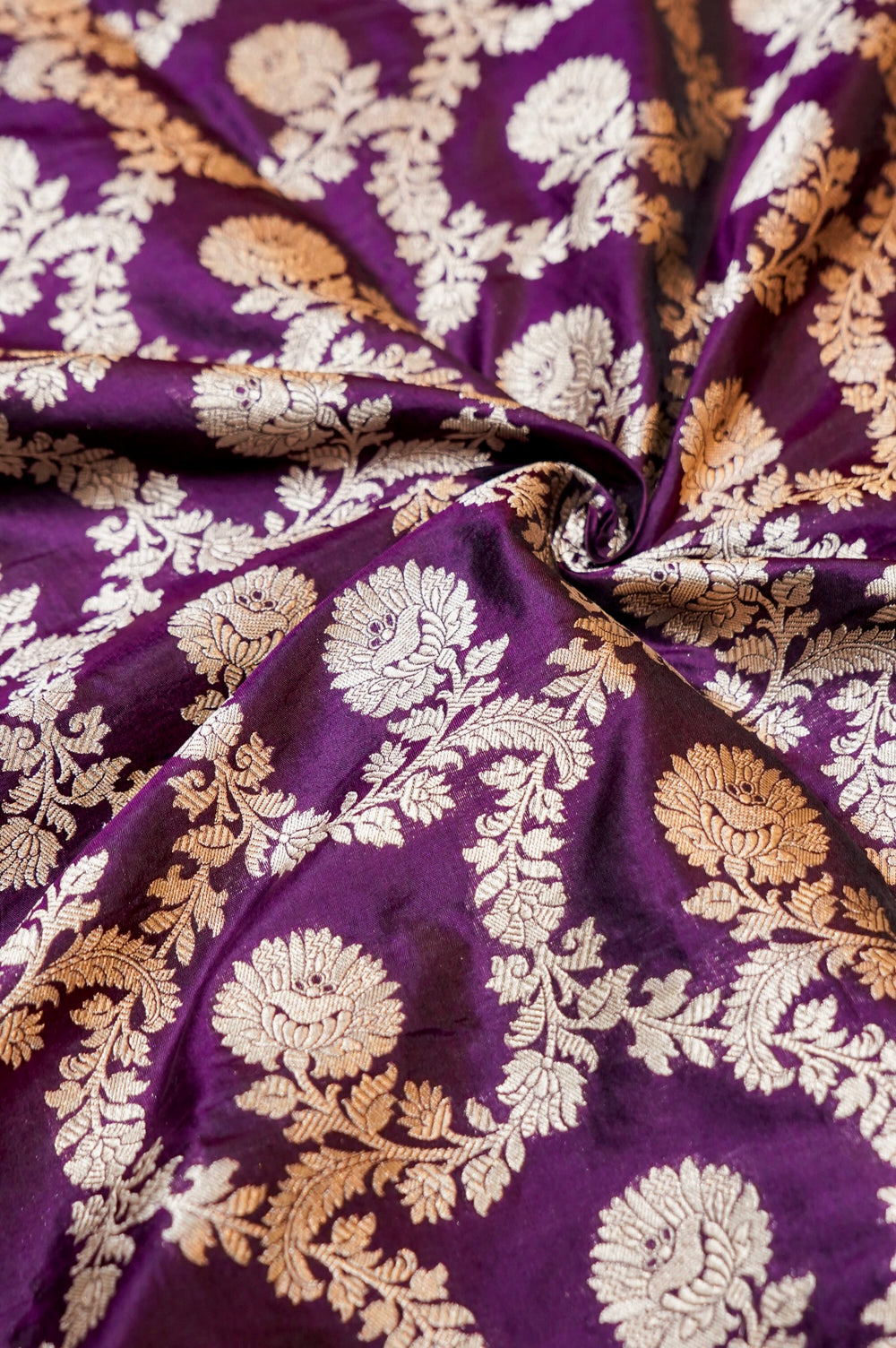 Boysenberry Purple Jaal Katan Silk Handwoven Banarasi Thaan