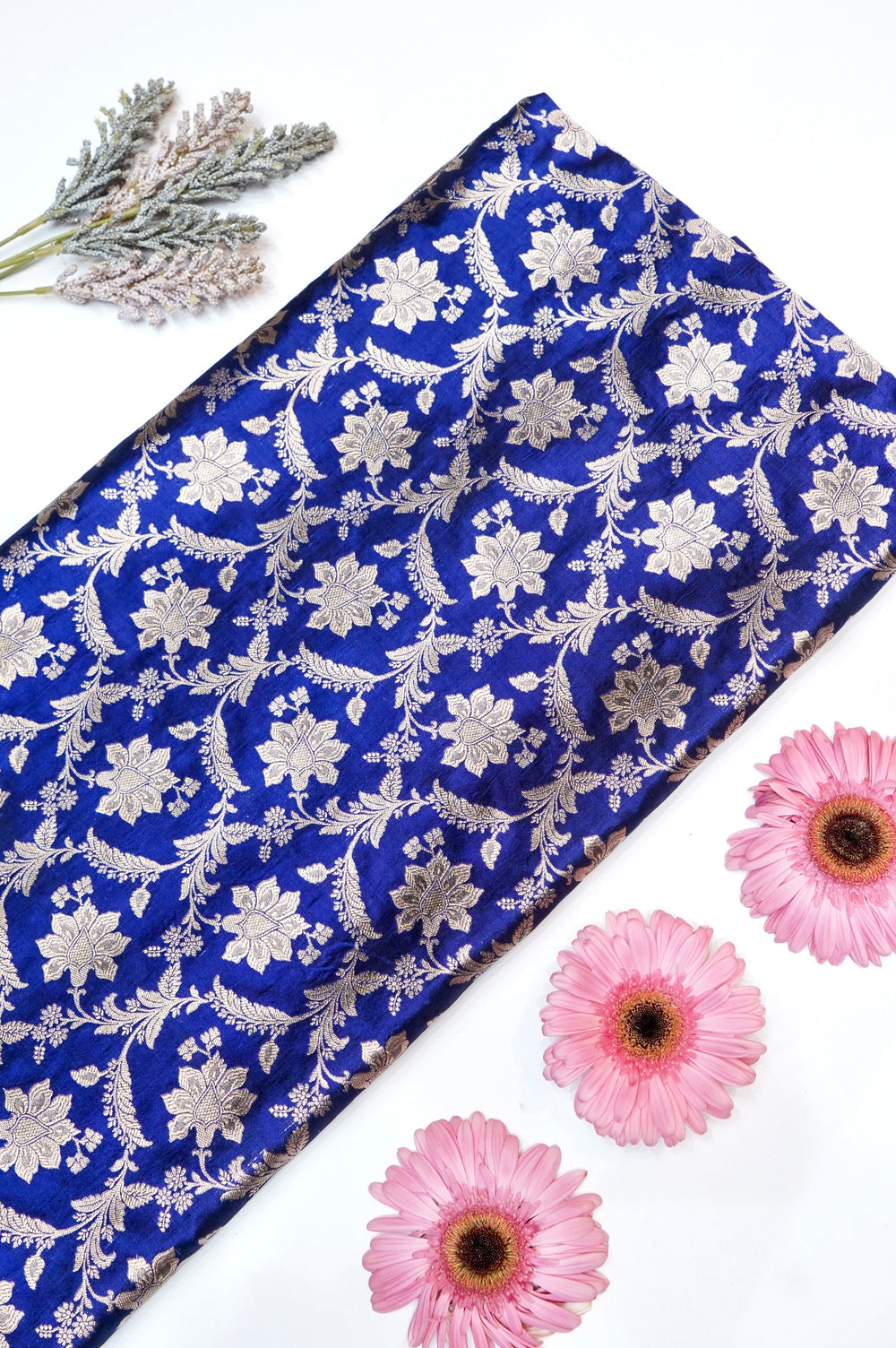 Azure Blue Jaal Katan Silk Handwoven Banarasi Thaan