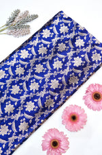 Azure Blue Jaal Katan Silk Handwoven Banarasi Thaan