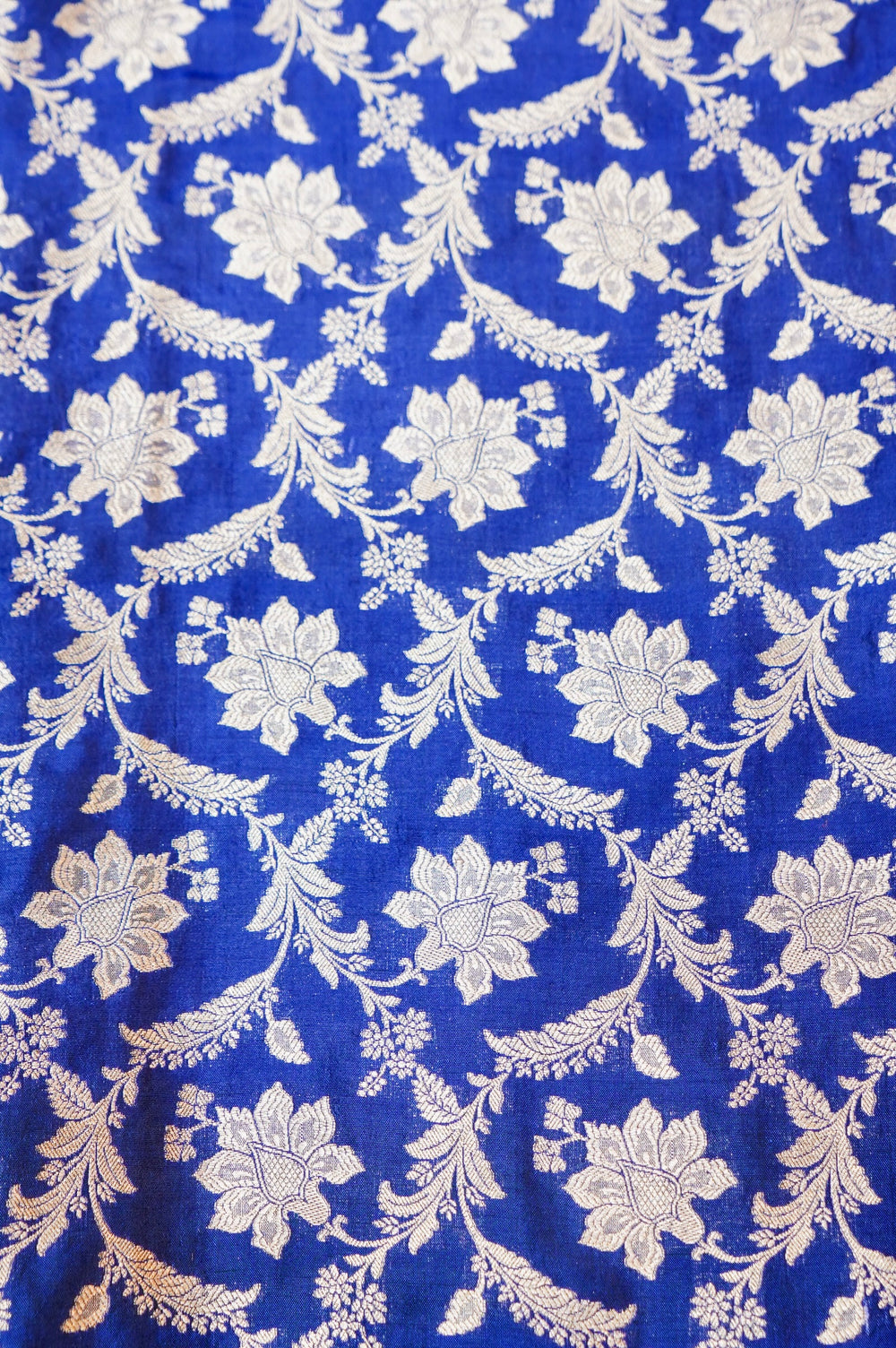 Azure Blue Jaal Katan Silk Handwoven Banarasi Thaan