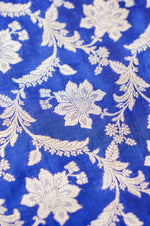 Azure Blue Jaal Katan Silk Handwoven Banarasi Thaan