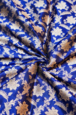 Azure Blue Jaal Katan Silk Handwoven Banarasi Thaan
