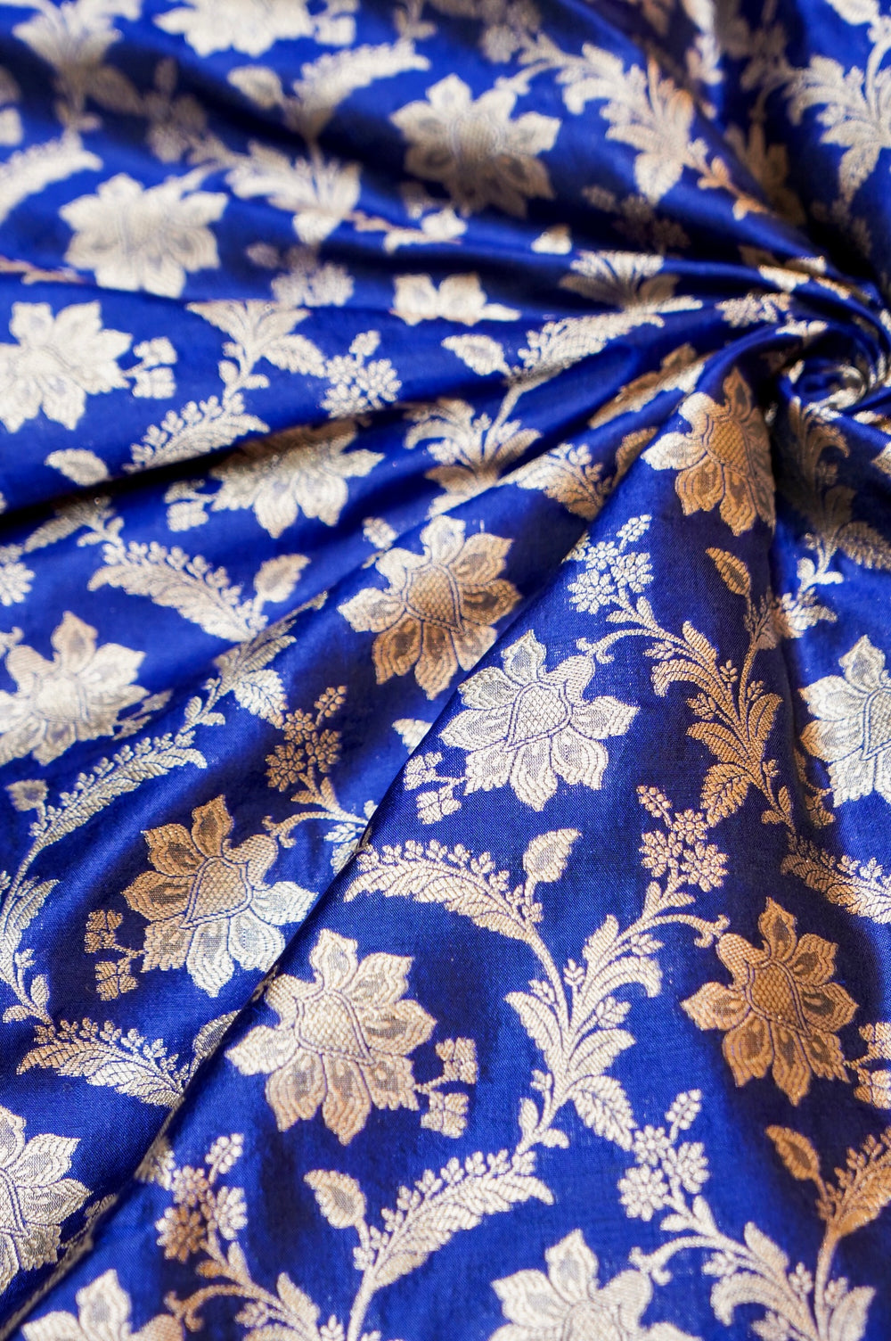Azure Blue Jaal Katan Silk Handwoven Banarasi Thaan