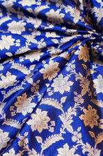 Azure Blue Jaal Katan Silk Handwoven Banarasi Thaan