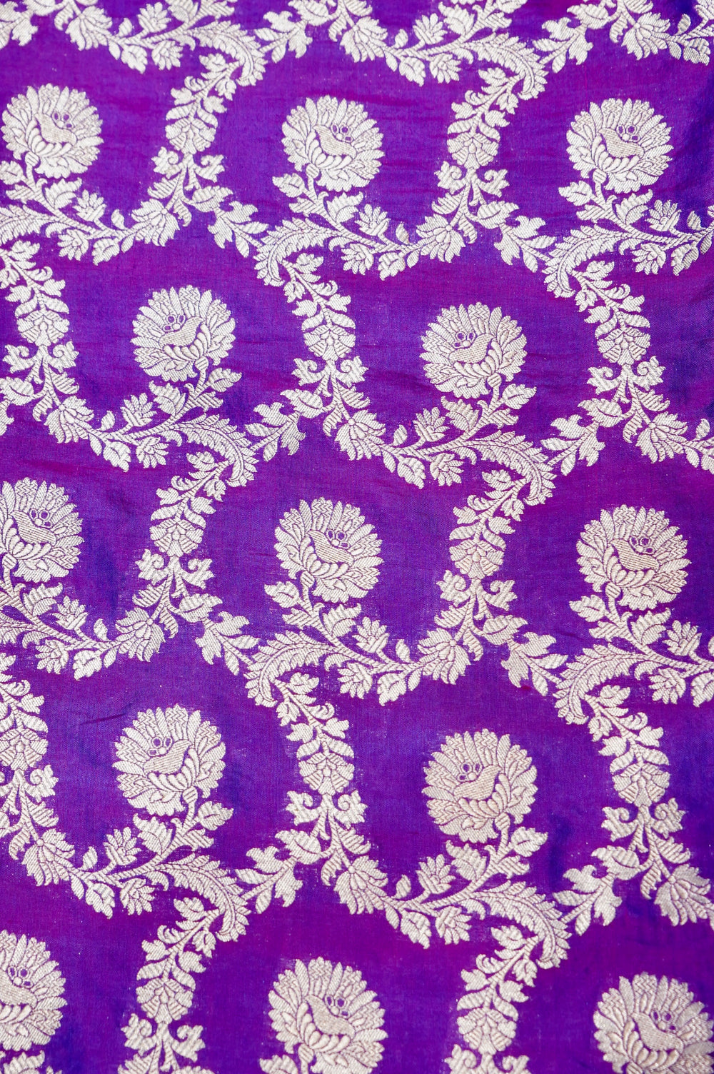 Violet Purple Jaal Katan Silk Handwoven Banarasi Thaan